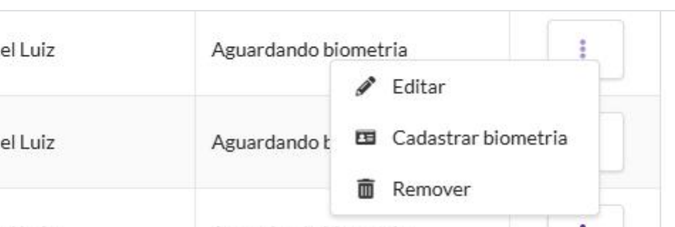 Menu de ações para cadastrar biometria do colaborador
